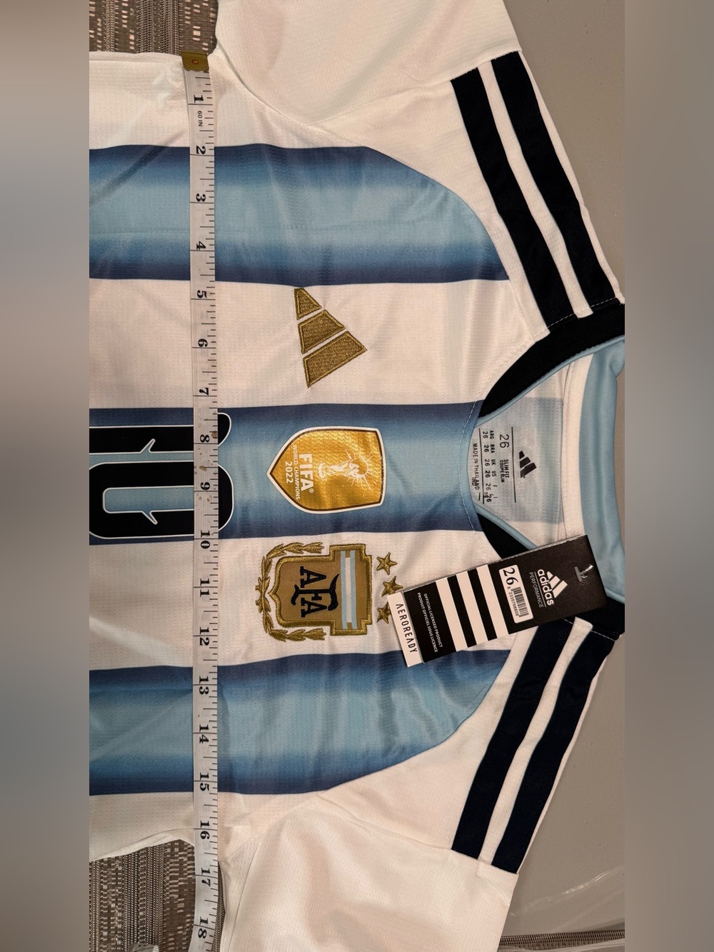 KIDS adidas White & Light Blue Argentina Soccer Set with Navy Shorts - Picture 5 of 6